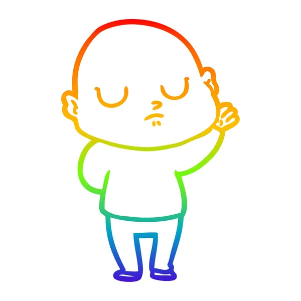 Arco iris gradiente línea dibujo dibujos animados calvo hombre — Archivo Imágenes Vectoriales