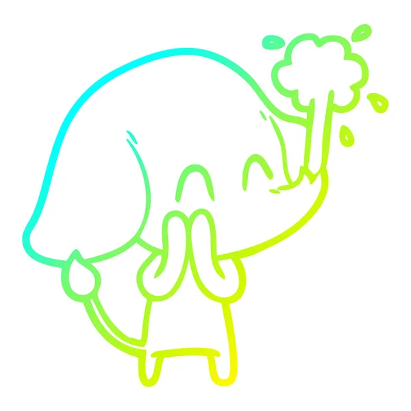 Linha gradiente frio desenho bonito desenho animado elefante jorrando água — Vetor de Stock