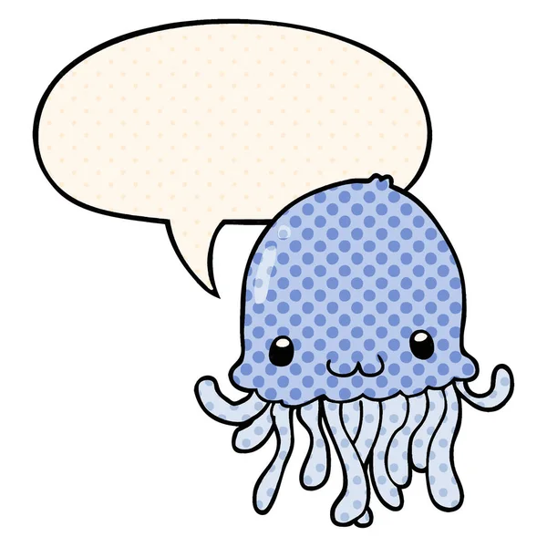 Cartoon Jellyfish i bańka mowy w komiksowym stylu książki — Wektor stockowy