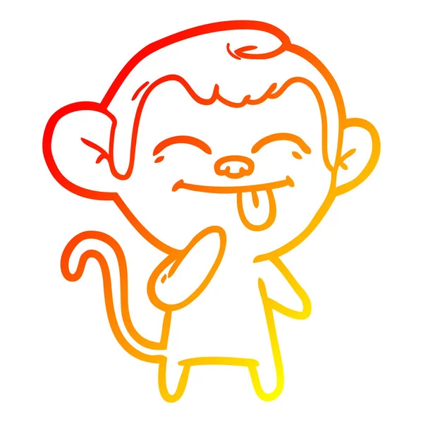 Línea de gradiente caliente dibujo divertido mono de dibujos animados — Vector de stock