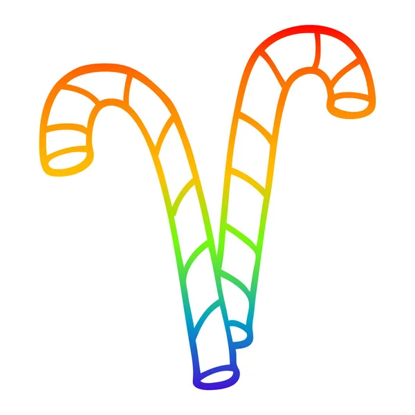 Regenboog kleurovergang lijntekening cartoon Xmas Candy Cane — Stockvector