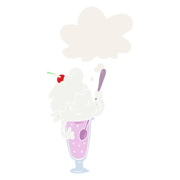 卡通冰淇淋苏打女孩和思想泡沫在复古风格 — 图库矢量图片