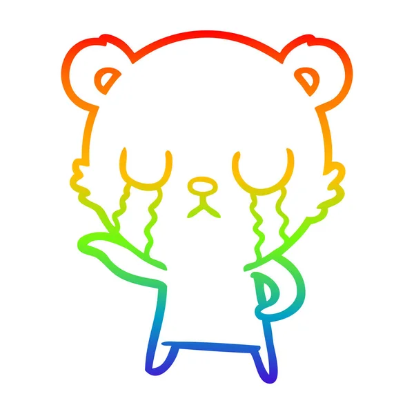Linea gradiente arcobaleno disegno piangendo orso cartone animato — Vettoriale Stock