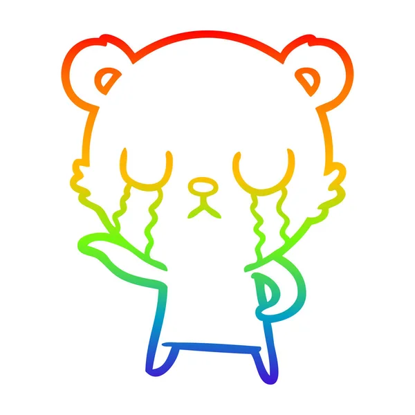 Arco iris gradiente línea dibujo llorando dibujos animados oso — Vector de stock