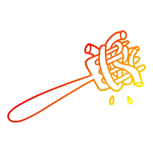 Warme kleurovergang lijntekening cartoon spaghetti op voorvork — Stockvector