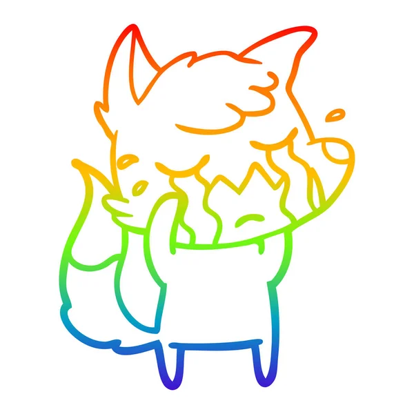 Rainbow gradient linje ritning Crying Fox Cartoon — Stock vektor