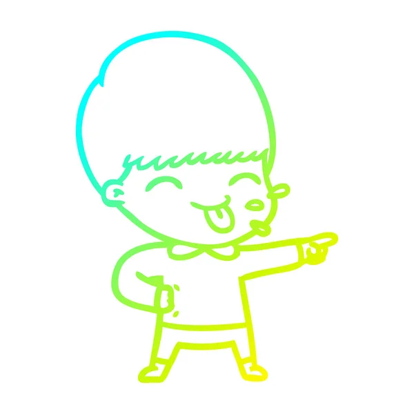 Línea de gradiente frío dibujo dibujos animados chico sobresaliendo lengua — Vector de stock