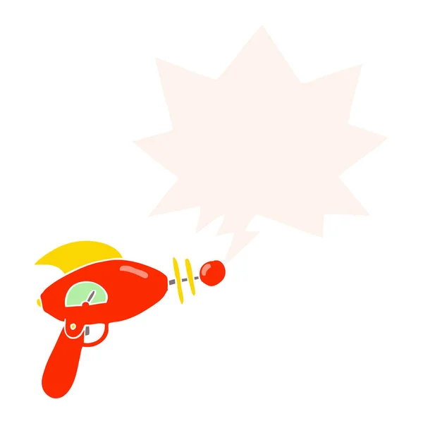 Pistola de rayos de dibujos animados y burbuja de habla en estilo retro — Vector de stock