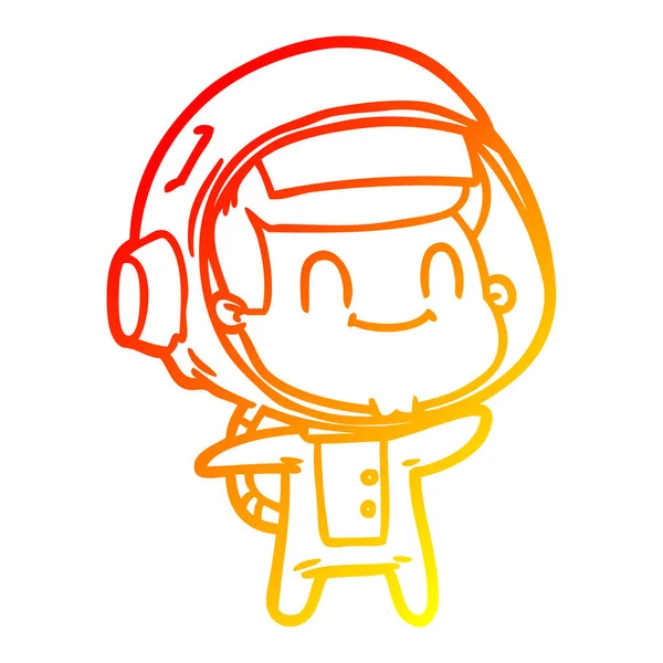 暖かいグラデーションラインは幸せな漫画の宇宙飛行士を描きます — ストックベクタ