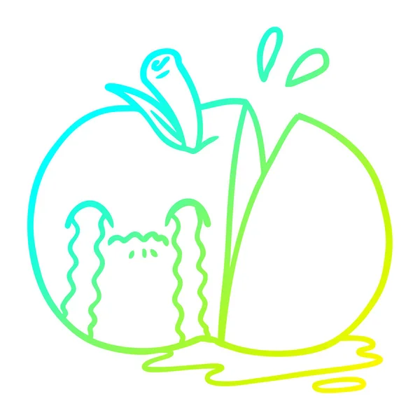 Gradient jabłko krojone linia kreskówka smutny rysunek zimny — Wektor stockowy