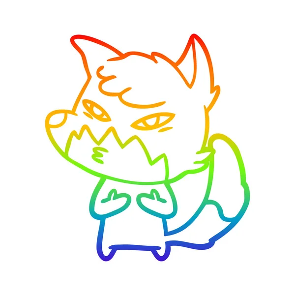 Regenboog gradiënt lijntekening Clever cartoon Fox — Stockvector