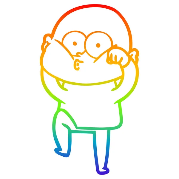 虹のグラデーションライン描画漫画ハゲ男を見つめる — ストックベクタ
