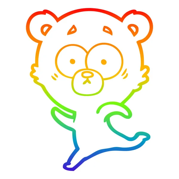 Rainbow gradient line drawing surprised polar bear cartoon — Stock Vector