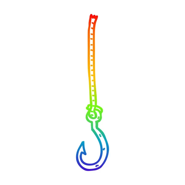 Arco iris gradiente línea dibujo dibujos animados anzuelo de pescado — Vector de stock