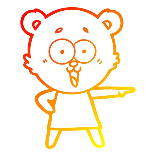 Chaud gradient ligne dessin rire pointant ours en peluche dessin animé — Image vectorielle