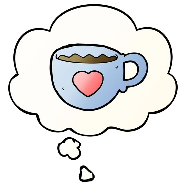 I love coffee cartoon cup and thought bubble in smooth gradient — Stock Vector