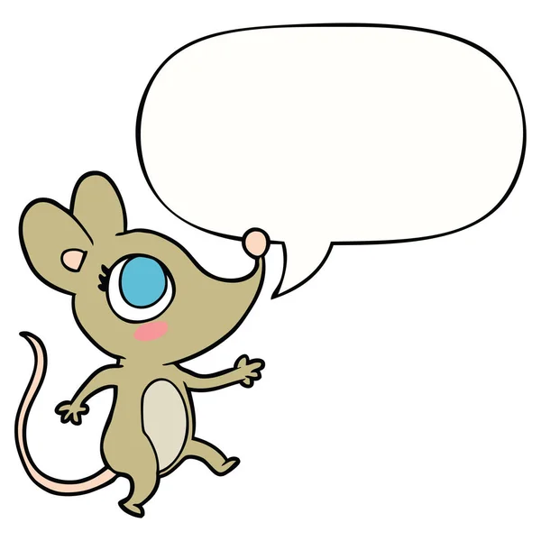 Bonito desenho animado mouse e fala bolha — Vetor de Stock