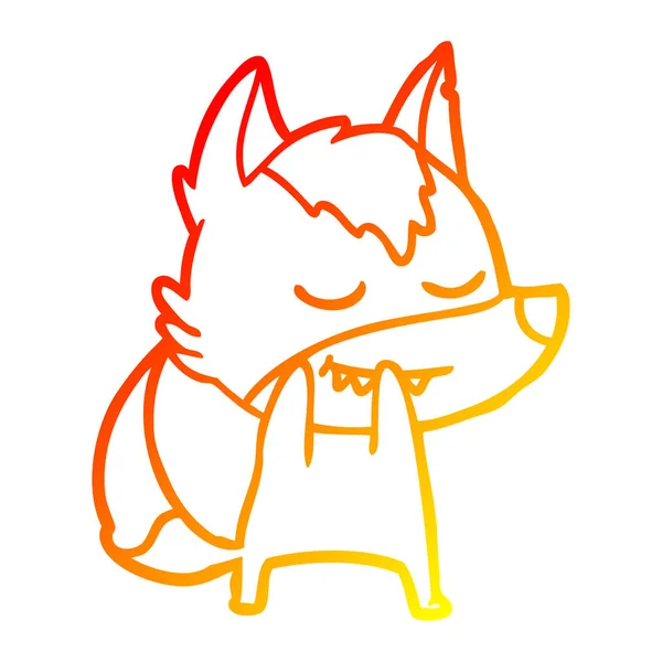 Warme Gradientenlinie Zeichnung lachender Cartoon Wolf — Stockvektor
