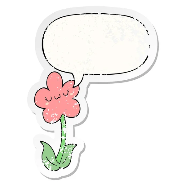 Мультяшна квітка і мовна бульбашка засмучена наклейка — стоковий вектор