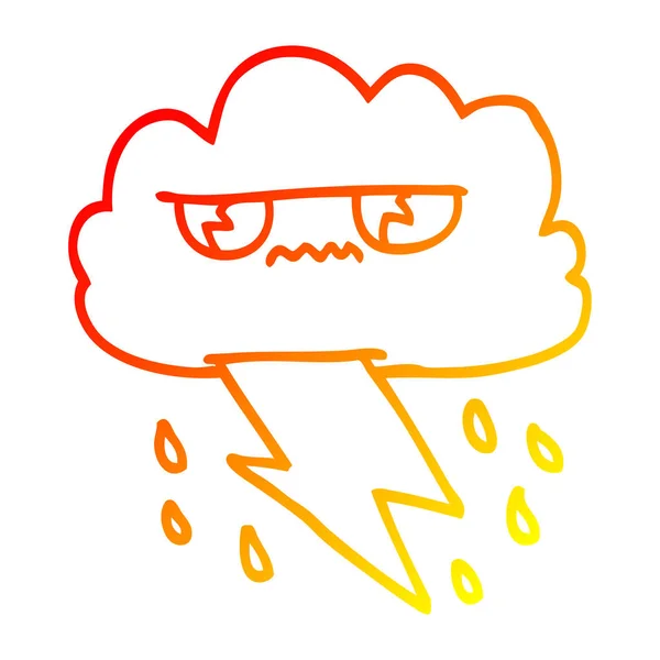 Warme kleurovergang lijntekening cartoon boos storm cloud — Stockvector