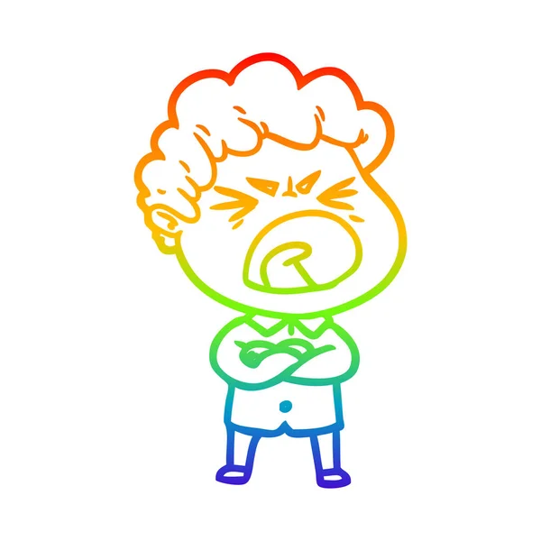 彩虹渐变线绘制卡通愤怒的人 — 图库矢量图片