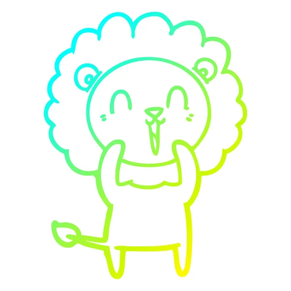 Linha gradiente frio desenho rindo leão desenhos animados — Vetor de Stock
