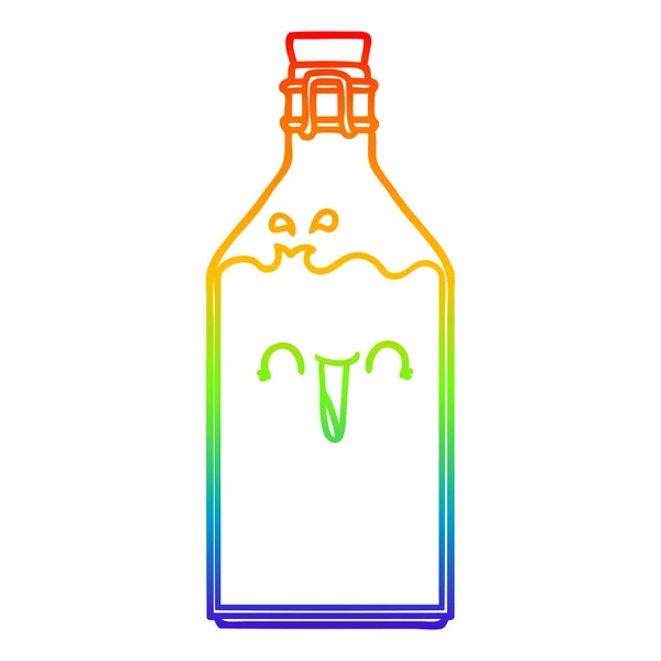 Arco iris gradiente línea dibujo dibujos animados viejo jugo botella — Vector de stock