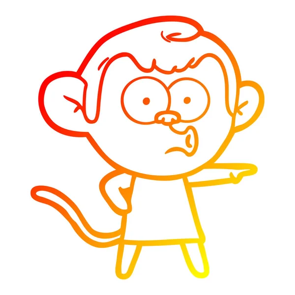 Warme kleurovergang lijntekening cartoon pointing Monkey — Stockvector