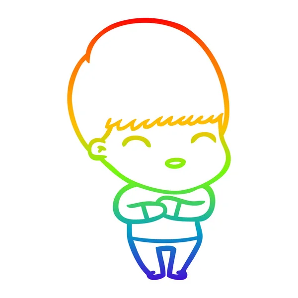 Linea gradiente arcobaleno disegno felice ragazzo dei cartoni animati — Vettoriale Stock