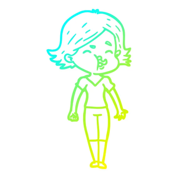 Čára studené přechodové čáry kreslená dívka tahání obličeje — Stockový vektor