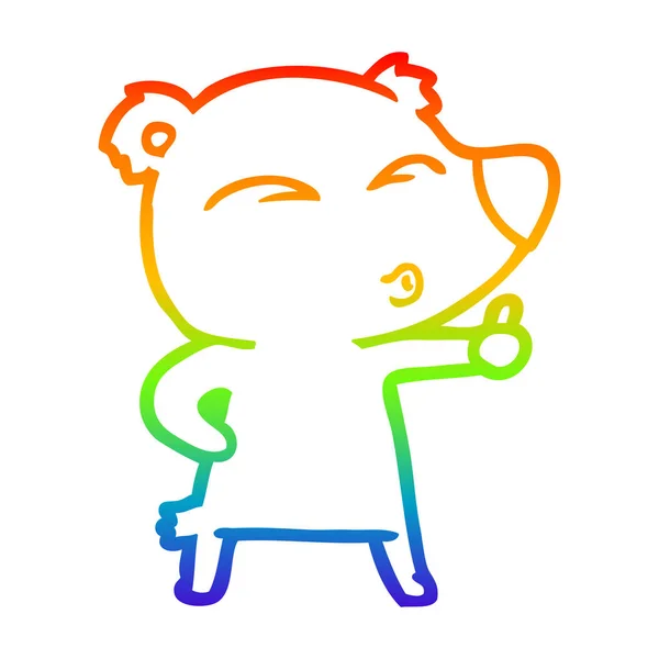 Rainbow gradient line drawing cartoon whistling bear — Stock Vector