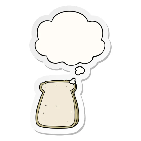 Basılı bir etiket olarak ekmek karikatür dilim ve düşünce balonu — Stok Vektör