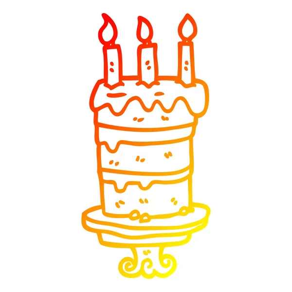Warm gradient line drawing cartoon birthday cake — Stock Vector