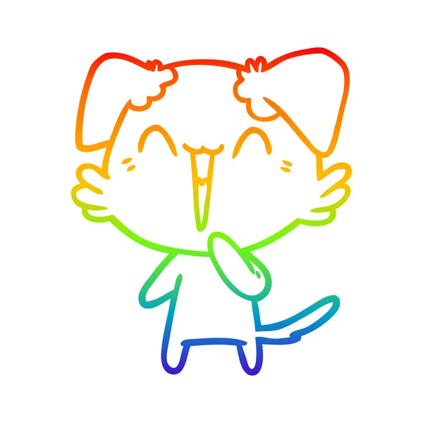 Regenbogen-Gradienten-Linie zeichnet lachenden kleinen Hund Karikatur — Stockvektor