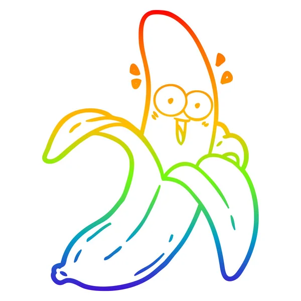 Arco iris gradiente línea dibujo dibujos animados loco feliz plátano — Vector de stock
