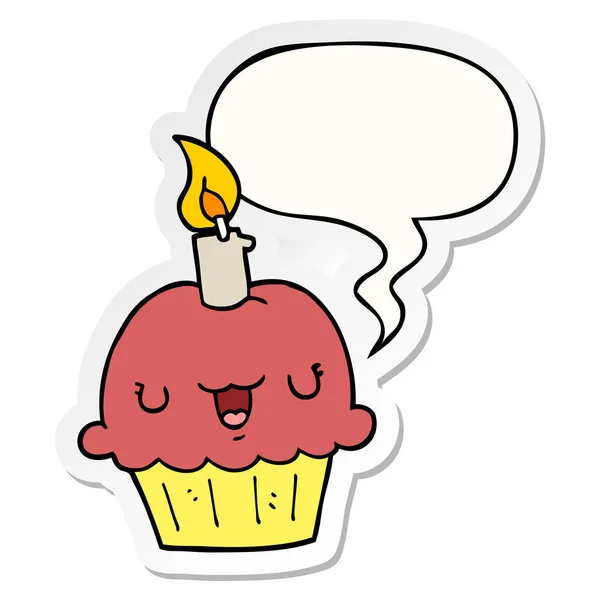Cupcake Cartoon i naklejka dymka — Wektor stockowy