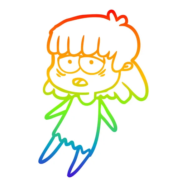 彩虹渐变线绘制卡通疲惫的女人 — 图库矢量图片