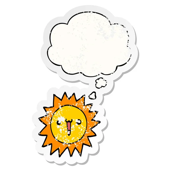 Καρτούν ήλιο και φούσκα σκέψης ως ένα ανήσυχος φοριέται αυτοκόλλητο — Διανυσματικό Αρχείο