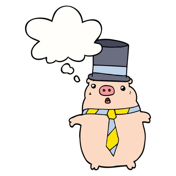 Мультфильм бизнес свиньи и мыслей пузырь — стоковый вектор