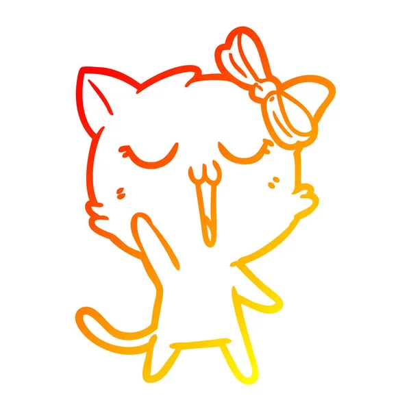 Garis gradien hangat menggambar kucing kartun - Stok Vektor