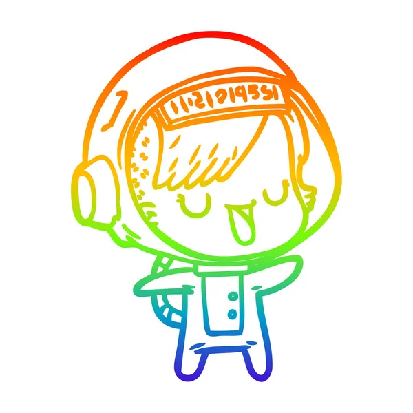 Regenbogengradienten Linie Zeichnung Cartoon Astronautin Frau — Stockvektor