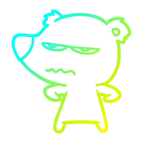 Linea gradiente freddo disegno arrabbiato orso polare cartone animato — Vettoriale Stock