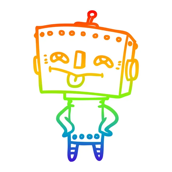 Rainbow gradient line drawing cartoon robot — Stock Vector