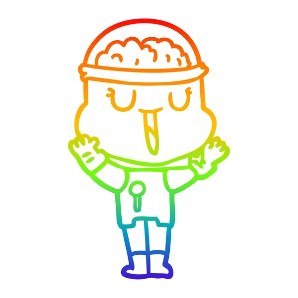 Regenboog gradiënt lijntekening gelukkig cartoon robot — Stockvector