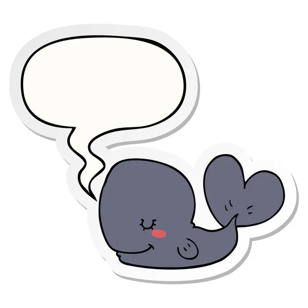 Cartoon walvis en toespraak bubble sticker — Stockvector