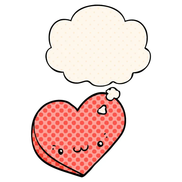 Dessin animé amour coeur avec visage et pensée bulle dans la bande dessinée st — Image vectorielle