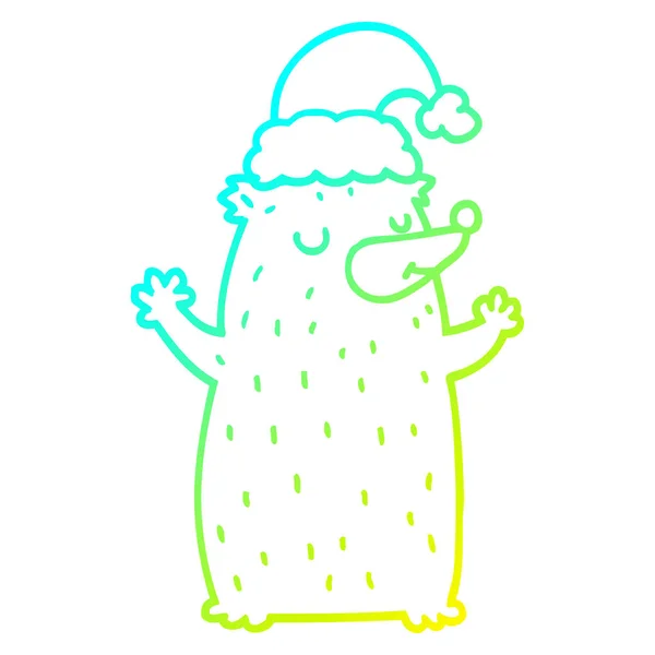 Cold gradient line drawing cute cartoon christmas bear — Stock Vector