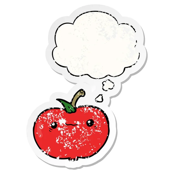 Kreslené jablko a myšlenkové bubliny jako otřesený obnošený štítek — Stockový vektor