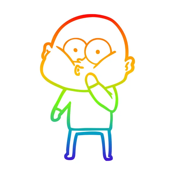 Arco-íris linha gradiente desenho cartoon homem careca olhando — Vetor de Stock