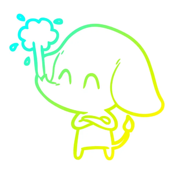 Kalter Gradienten Linie Zeichnung niedlichen Cartoon-Elefant, der Wasser verschüttet — Stockvektor